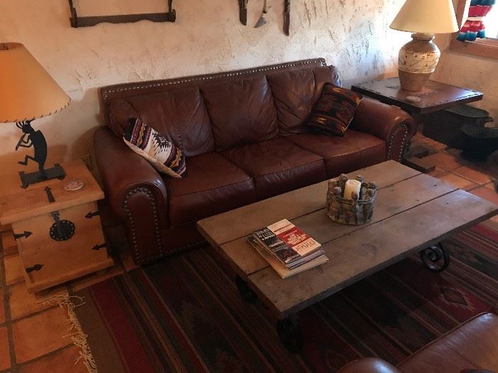 Nice leather couches, in great shape!check out that coffee table!