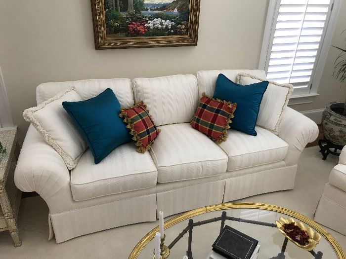 Henredon white upholstered 3-seat sofa