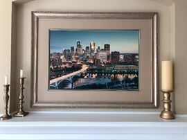 Large Steven Linder framed photograph of downtown Minneapolis