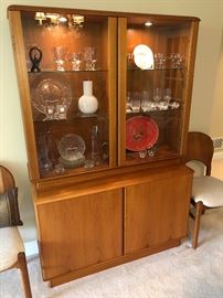 Vintage Danish Modern solid teak lit display hutch