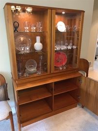 Vintage Danish Modern solid teak lit display hutch