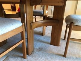 Ansager Mobler solid teak dining set. Comes with 6 dining chairs & two leaves. Extends from a 47” circle(not photographed) to 87” long