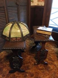 Tiffany-esque lamp shade, end tables