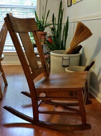 Antique oak ladies sewing rocker