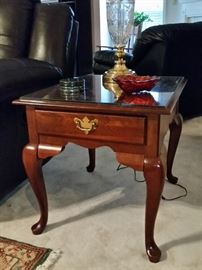 One of two Broyhill Queen Anne style cherry end tables