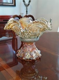 Imperial marigold carnival glass punch bowl