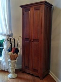 Victorian wicker plant/parasol stand and custom made jelly cabinet