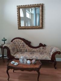 Beautiful vintage Parlor Furniture-Chaise Lounge, Bustle Chair, Settee, and Accent Tables