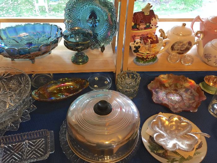 Assortment of elegant, depression, pressed, leaded, crystal, molded glass, Carnival glass, servingware and so much more!