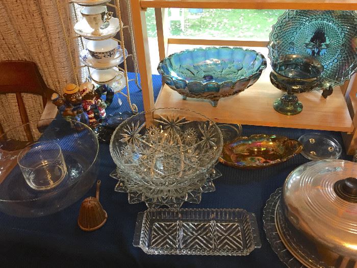Assortment of elegant, depression, pressed, leaded, crystal, molded glass, carnival glass, servingware and so much more!