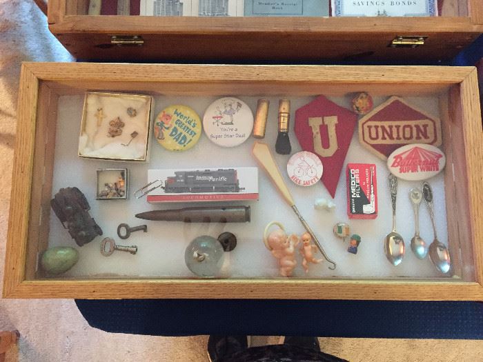 Great collectible pieces... advertising, military, spoons, toys, alabaster eggs, buttons, dolls and much more.