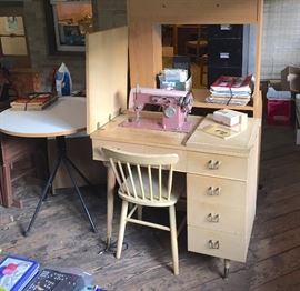 Vintage Kenmore Sewing Machine with Table and Chair... Round High Top Table