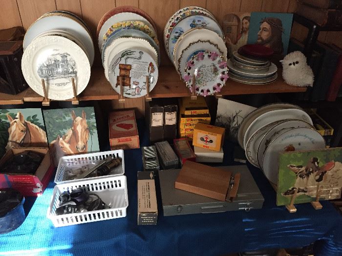 Assortment of Photography supplies and accessories.  Wonderful collection of individual plates and even some Paint by Number artwork!