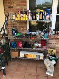 Metal shelving, stain, spray paint, misc