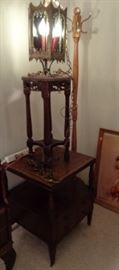 Hollywood Regency Hanging swag lamp, two small end tables