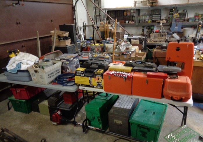 Misc. saws, Skill, circular, miter. Boxes of electrical sockets, light fixtures, etc.