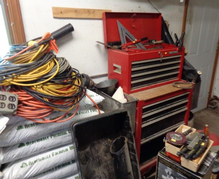 Craftsman Metal tool box, & extension cords