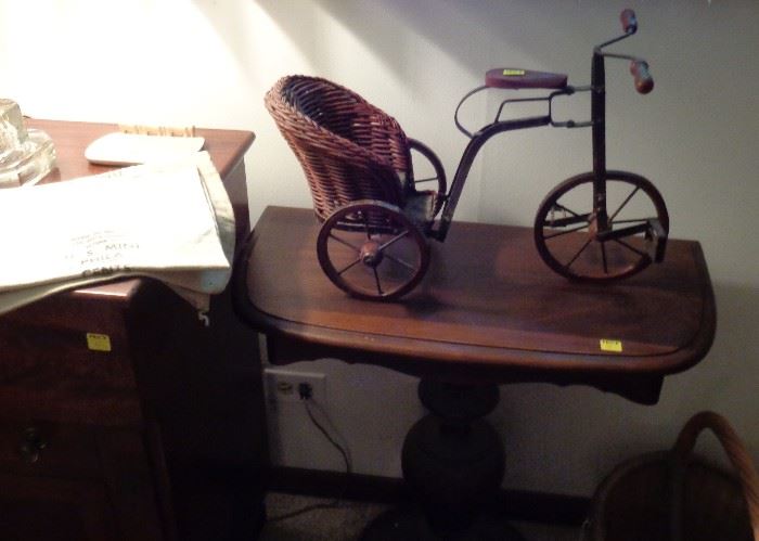 Vintage side table with secret compartment, reproduction tricycle
