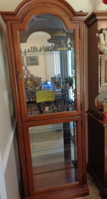 Lit Curio Cabinet with glass shelves.