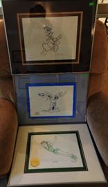 3 Disney Hand-signed by Artist Drawings -Mickey, Donald & Peter Pan