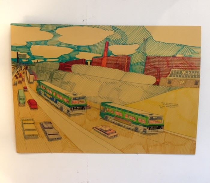 Art work drawn by Wesley Willis of "The Dan Ryan Expressway Past 51st Toward 47th St" 1992 