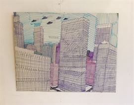 Art work drawn by Wesley Willis of "The Downtown Area" 1998