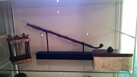 Cricket cage, Bamboo & Jade Opium Pipe with stand, bone Vanity box