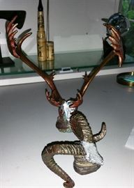 Caribou skull with bronze 1900-1915 & Bronze Bull Sheep