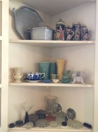 More collectibles - pottery, floral frogs, german steins. A few flower frogs left. 