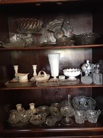 Cut glass, milk glass and other great collectible glass. Some glass pieces still available