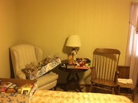 Wing chair and vintage rocker