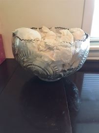 Large Cut glass punch bowl and cups. Available