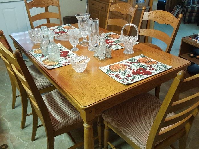 Dining Table with one leaf ( not shown ) and Six Chairs
