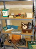 Shelves with tools and garage items.