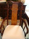 Q.C. rosewood with burled top dining table with 8 chairs. (Made in Taiwan)