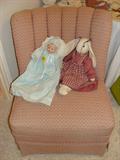 Pink upholstered arm chair