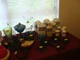 Cannisters and carnival glass.