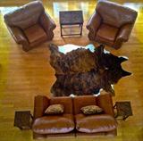 Leather couch & 2 matching reclining chairs w/Lone Star studs