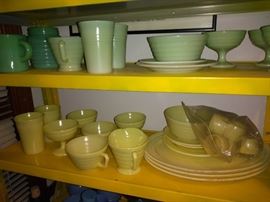 Rare Vintage Jadite Cups, Bowls Saucers , Seville Yellow Mckee Cups Bowl and Saucers