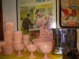 Rare Vintage Pink Rose-ite Cups Bowls Saucers