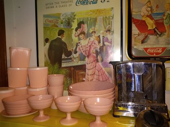 Rare Vintage Pink Rose-ite  Cups Bowls Saucers