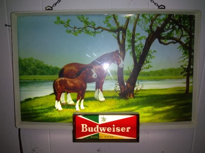 Vintage Budweiser Lighted Sign Clydesdale and Calf Sign