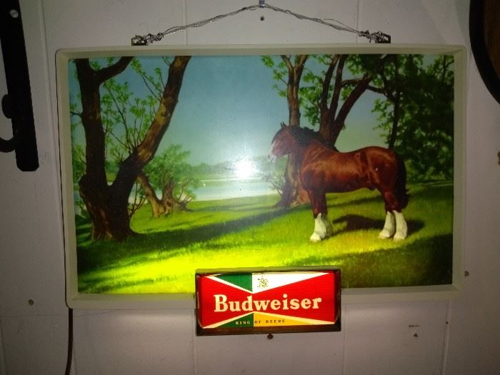 Vintage Budweiser Lighted Sign  Clydesdale Single  Horse Sign