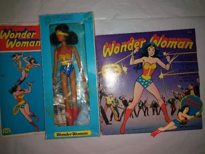 Vintage Wonder Woman Doll, Record, and Mirror