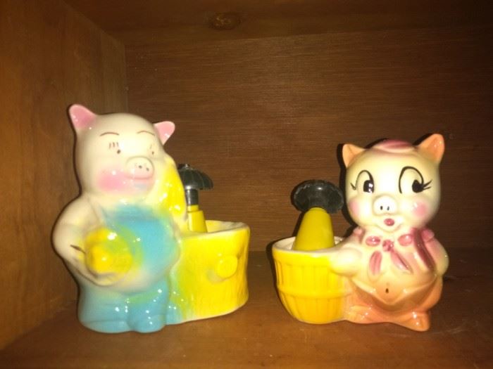 Antique Pig and Wife Ceramic Figurine
