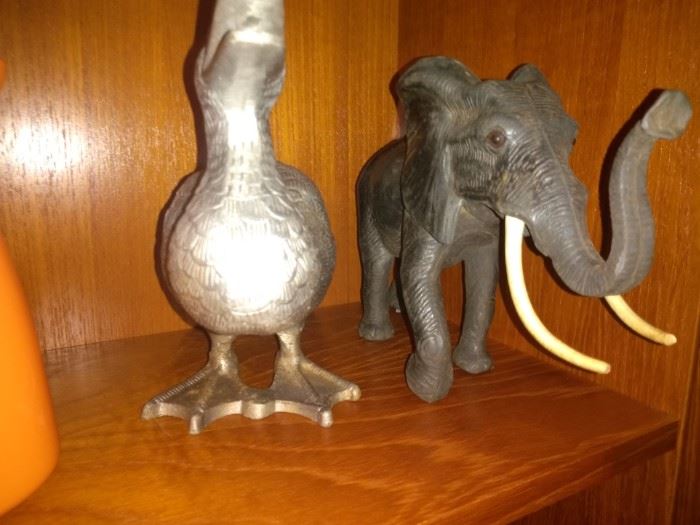 Vintage Pewter Duck and Vintage Rubber Elephant