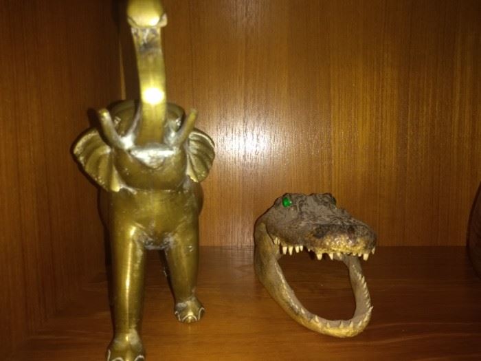Vintage Brass Elephant and Alligator Head (Prop Used in the Movie "Natural Born Killers"
