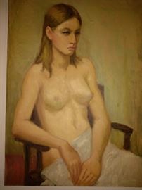 Vintage Nude Woman Sitting in Chair Painting