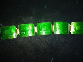 Vintage Etched Jade Norway Silver