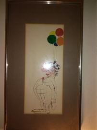 Vintage Signed Clown Sketch